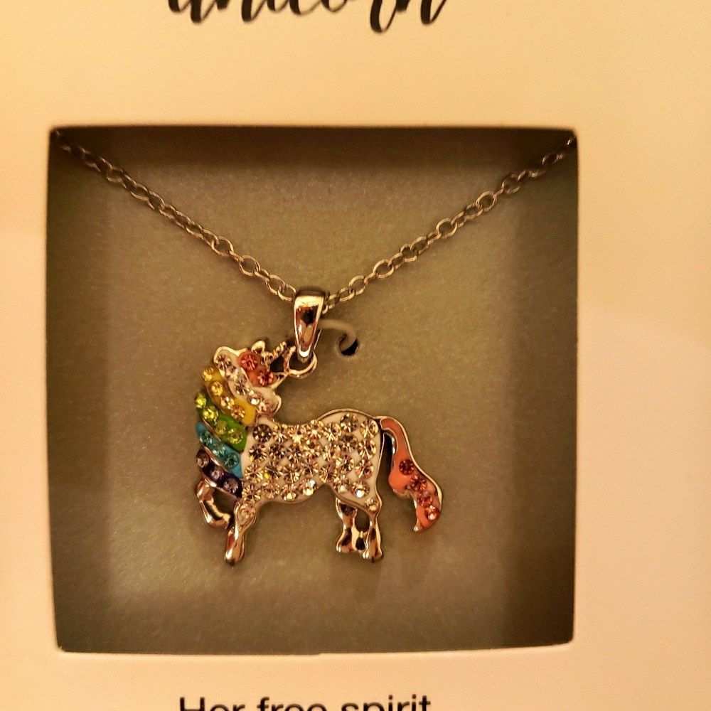 Rainbow 🌈 Crystal Unicorn Necklace
